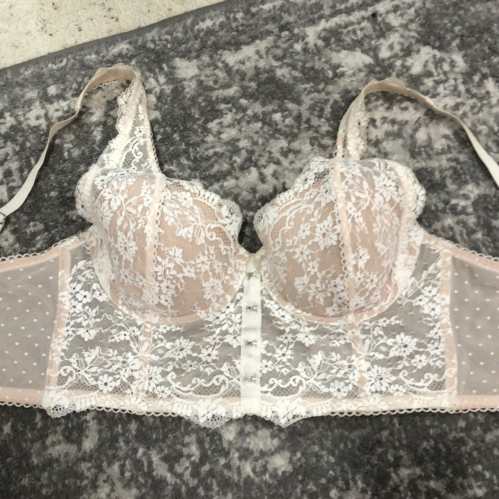 Cream and white lace corset bra